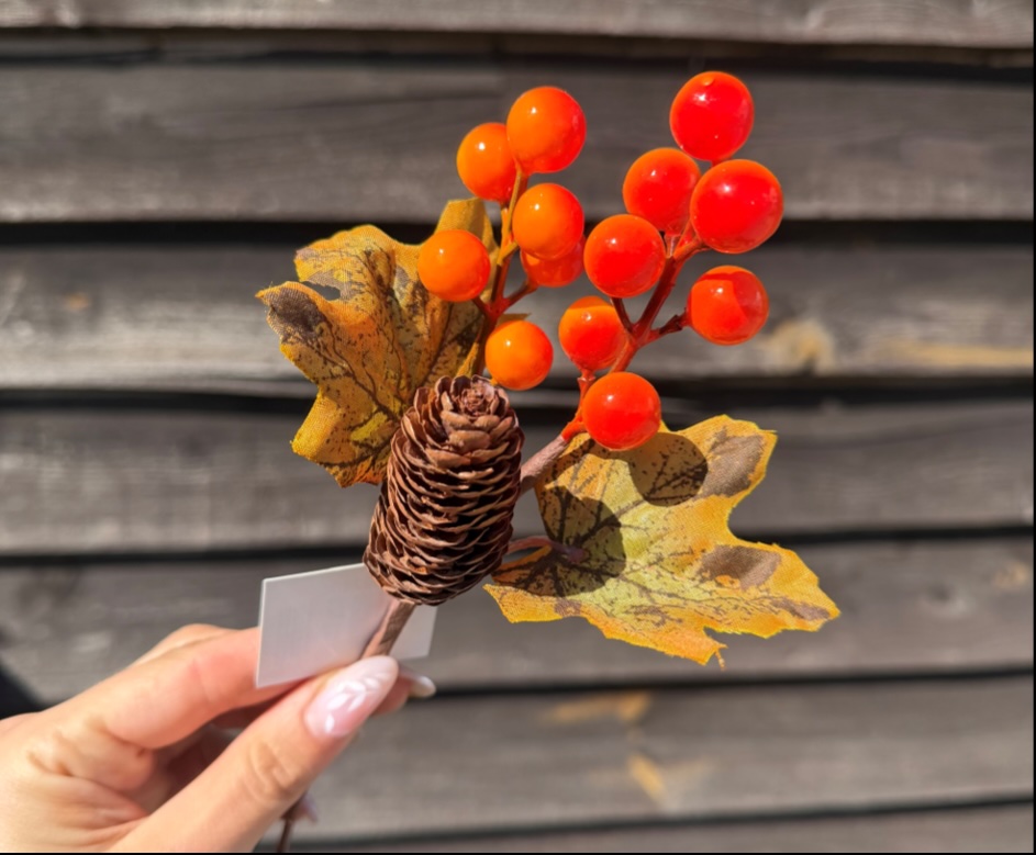Small orange berry and acorn pick.