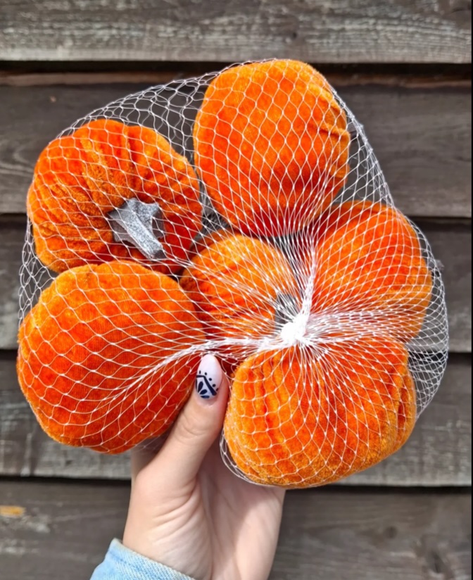 bag of artificial orange velvet mini pumpkins